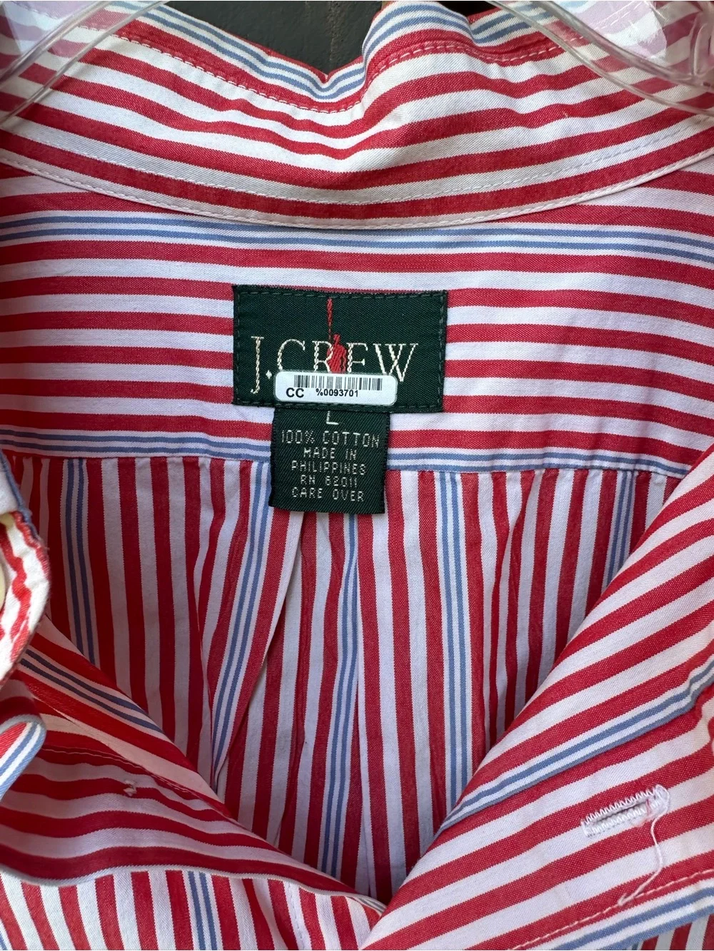 J. Crew Men’s Red and White Vertical Stripe Button-Down Shirt